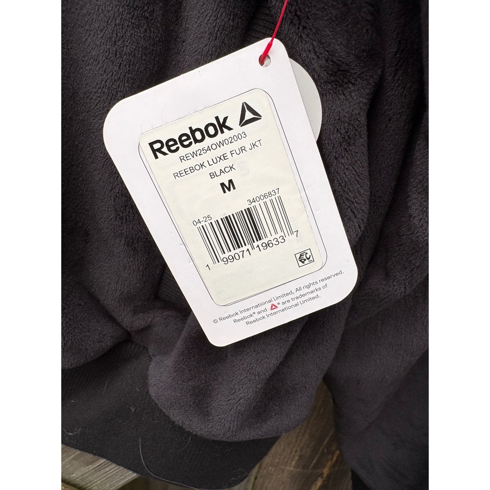 Reebok Luxe Fur Jacket Womens Medium Black Full Zip Velour Relaxed REW254OW02003 - Picture 3 of 8